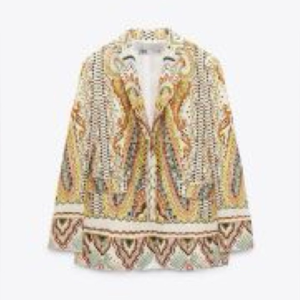 LIKE NEW ZARA PAISLEY PRINTED LINEN COTTON BLEND BLAZER (S) & MATCHING PANTS (M) - Picture 8 of 15